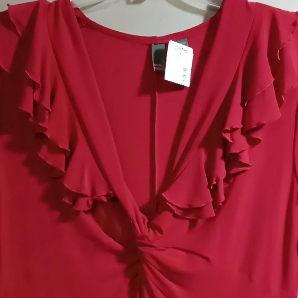 Sere Nade Red V Neck Knot and Ruffle Dress L - Picture 3 of 5